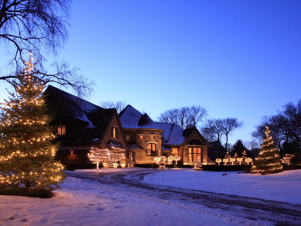 Christmas lights on a residential home exterior