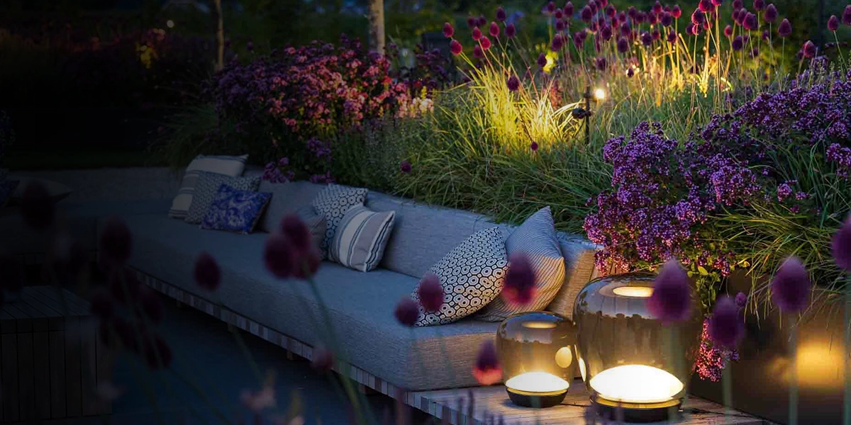 Landscape Lighting around a patio in a backyard