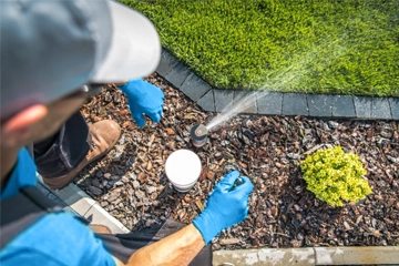 Technician Beside Sprinkler Head Watering